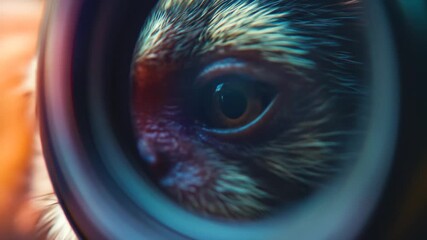 Close-up of Animal Eye Looking Through Optical Lens