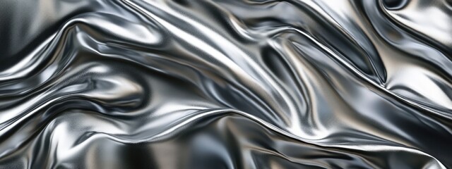 Draped metallic fabric with flowing, reflective folds creating a luxurious, abstract texture
