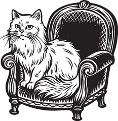 A cute cartoon kitten vector illustration of a black cat with a fish, a heart, and a mouse