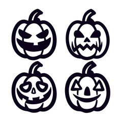 Silhouette spooky and funny jack  lantern pumpkin faces