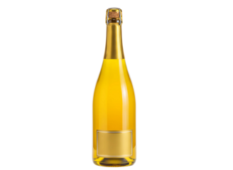 Golden bottle of sparkling wine isolated on transparent background