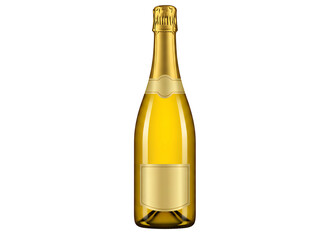 Golden bottle of sparkling wine isolated on transparent background