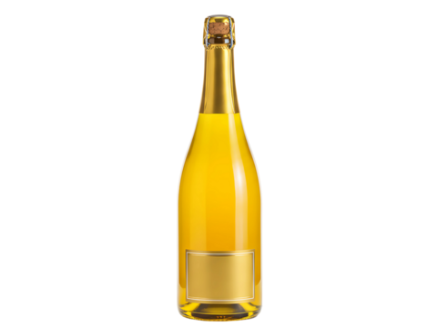 Golden bottle of sparkling wine isolated on transparent background