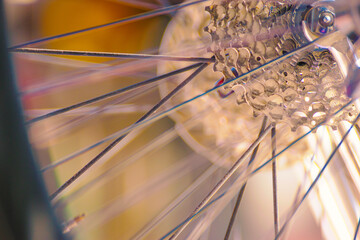 A Close up of a Bicycle Cassette with a Blurry Background. Concept The focus on precision parts.