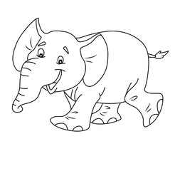 Cute cartoon hand drawn vector smiley baby elephant outline .