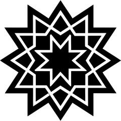 Islamic geometric tile design in black, seamless, traditional Arabesque engraving style (2)