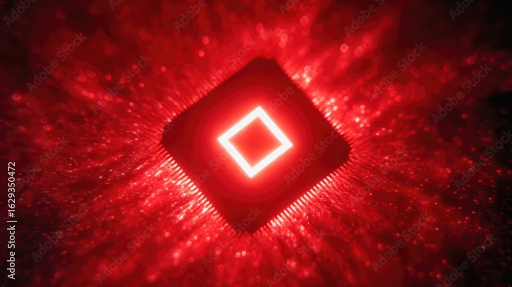 Poster red glowing microchip represents blockchain technology in supply chain management showcasing innovat