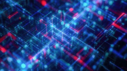 Fototapeta premium Digital technology creates vibrant representation of blockchain technology in supply chain management, showcasing interconnected data structures