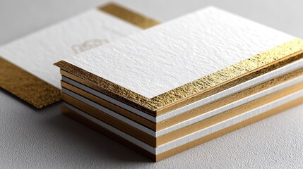 Elegant Business Card Mockup with Gold Foil Edges and Textured Paper