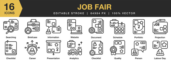 Job Fair icon set. Editable Stroke Icon Collection. Includes business, company, fair, job, advertisement, and More. Outline icons vector collection.