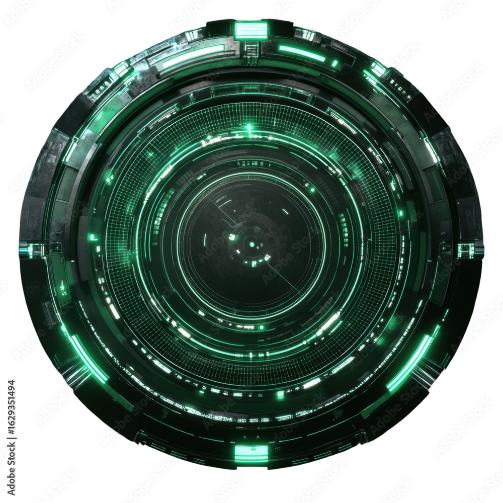 Poster futuristic circular interface design with green neon elements