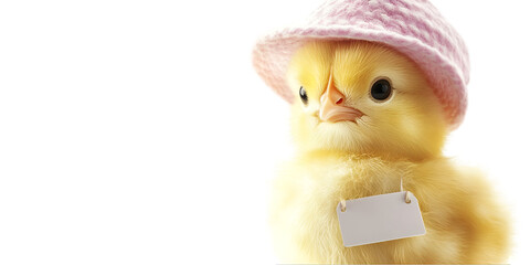 Easter chick with hat blank tag decoration festive mockup transparent background