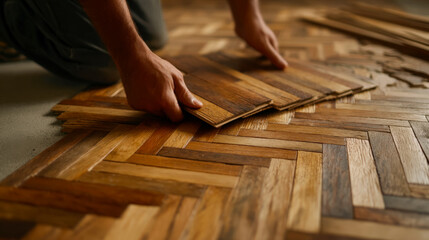 Installing wooden parquet flooring with precision and craftsmanship