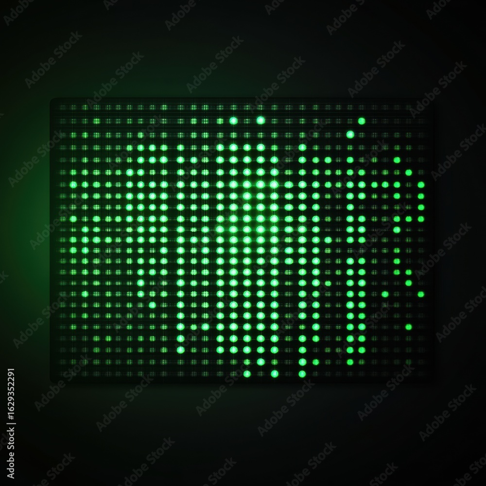 Poster green led display with dot matrix pattern on dark background