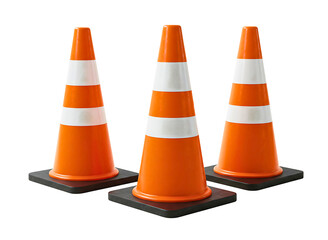 orange and white traffic cones isolated on transparent background