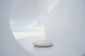 Minimalist architectural interior with soft light and curved walls