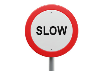 Isolated Realistic 'SLOW' Circular Road Traffic Warning Sign