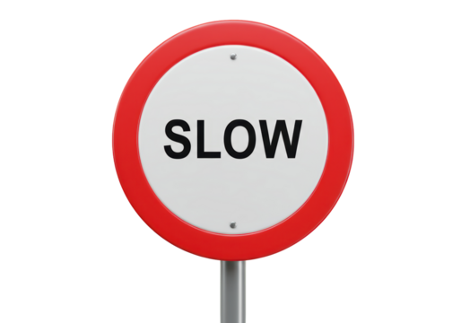 Isolated Realistic 'SLOW' Circular Road Traffic Warning Sign