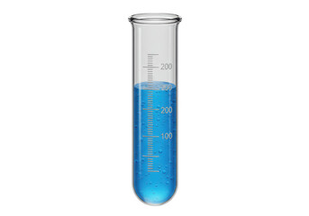 Isolated Laboratory Glass Test Tube with Measurement Scale, Filled with Bubbling Blue Chemical...