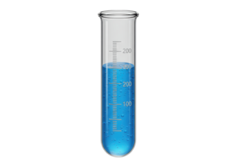 Isolated Laboratory Glass Test Tube with Measurement Scale, Filled with Bubbling Blue Chemical Liquid
