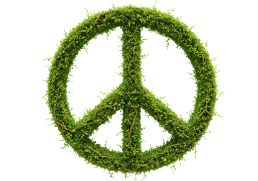 Isolated Peace Symbol Created from Green Leaves and Vines, Representing Ecology, Harmony, and Nature