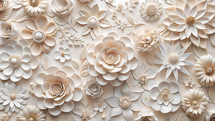 Intricate and delicate floral arrangement with layered petals and subtle textures creating a soft and romantic background for design projects