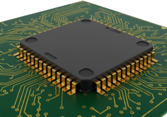 Isolated Macro View of a Computer CPU on a Green Circuit Board