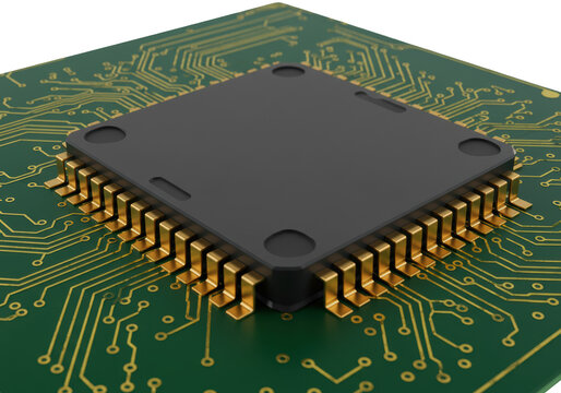 Isolated Macro View of a Computer CPU on a Green Circuit Board