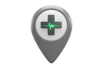 Fototapeta premium Isolated Medical Map Pin with Hospital Cross and Glowing Heartbeat Line