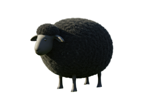 Isolated Realistic 3D Black Sheep with Woolly Texture