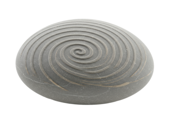 Isolated Zen Stone with a Carved Spiral Labyrinth Pattern