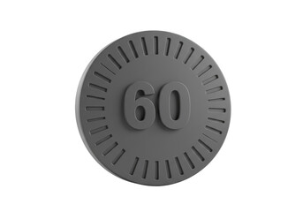 Isolated 3D Gray Coin or Token with the Number 60 for Timers or Anniversaries