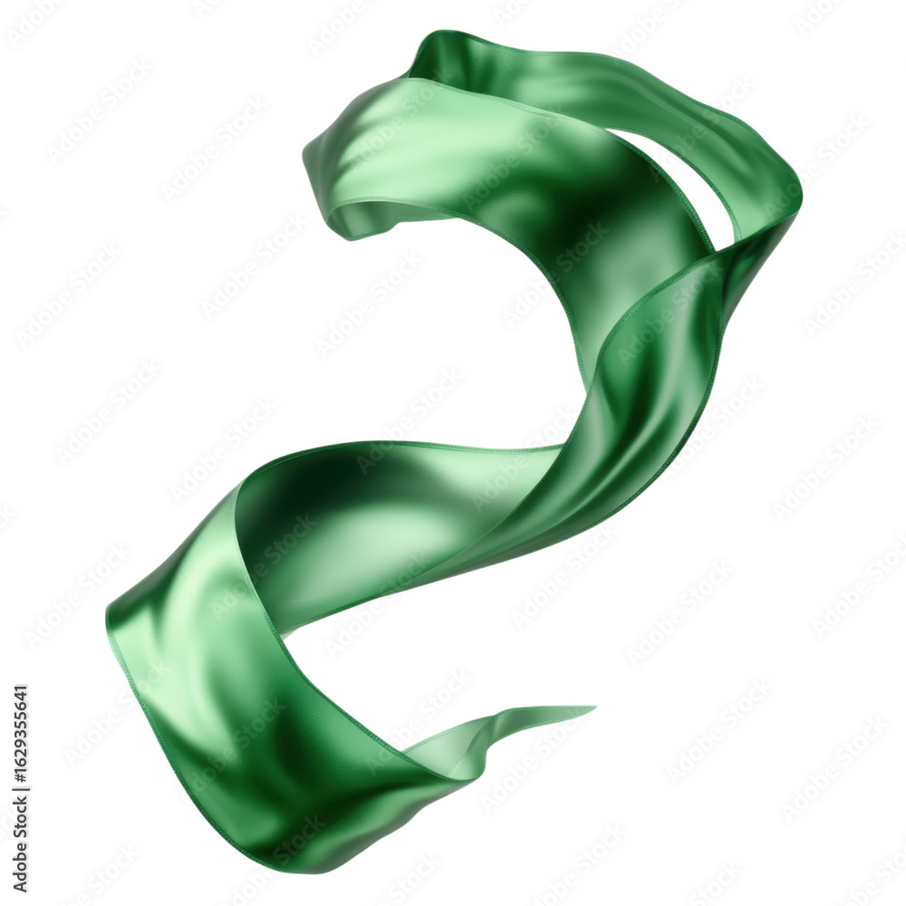 Poster elegant green ribbon twisting in a dynamic flowing shape
