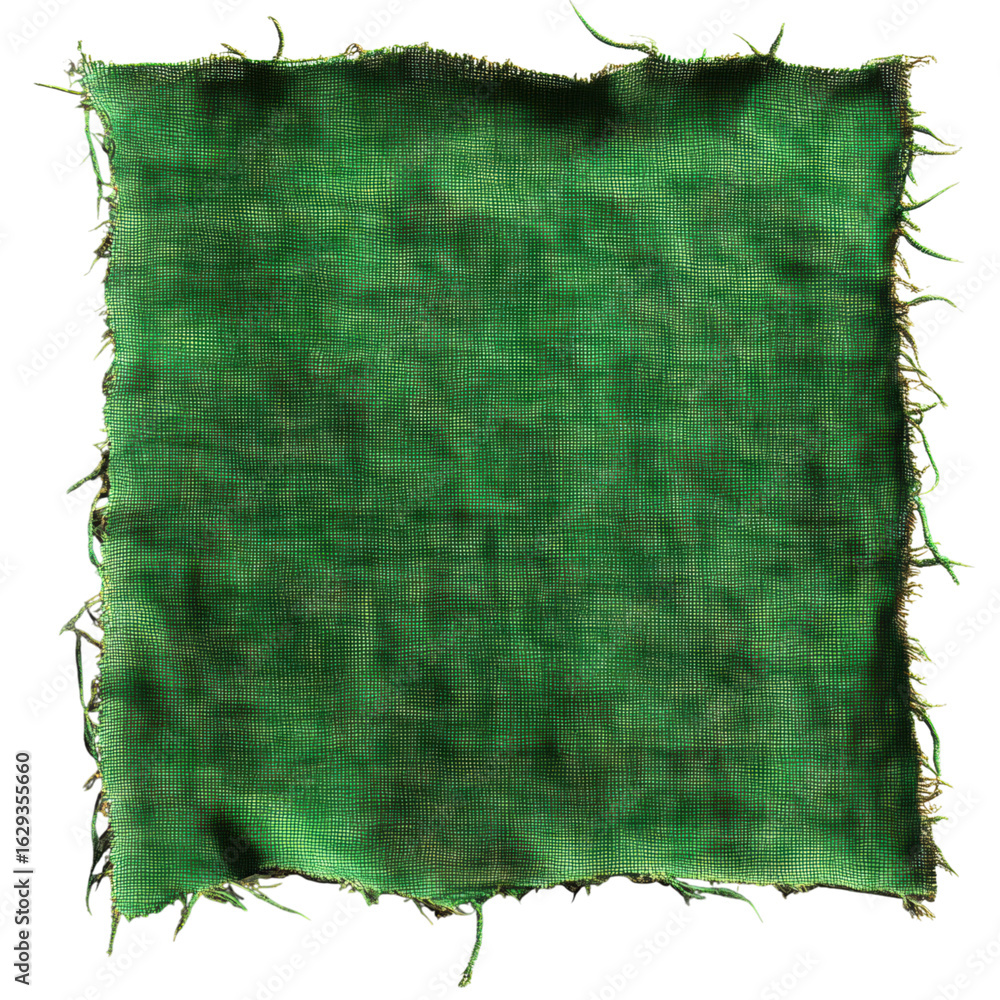 Poster textured green fabric square with frayed edges for background use