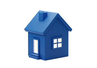 Isolated Simple Blue 3D House Icon for Real Estate