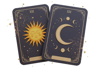 Isolated Mystical Tarot Cards Featuring The Sun and The Moon