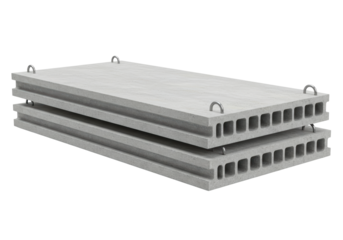 Isolated 3D render of stacked hollow core precast concrete slabs for construction