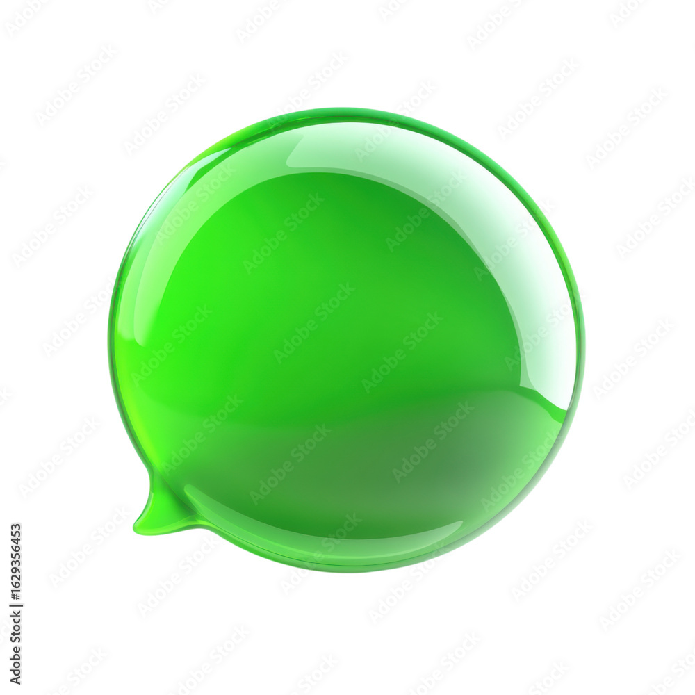 Poster glossy green speech bubble with soft reflection and curved edges