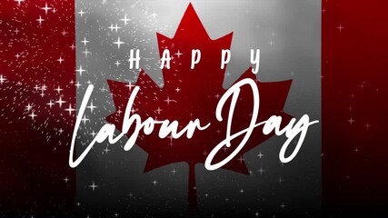 Happy Labour Day Text Animation with waving flag and fireworks. Suitable for patriotic designs, holiday promotions, and national pride marketing materials.