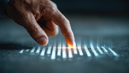 Hand interacts with digital data