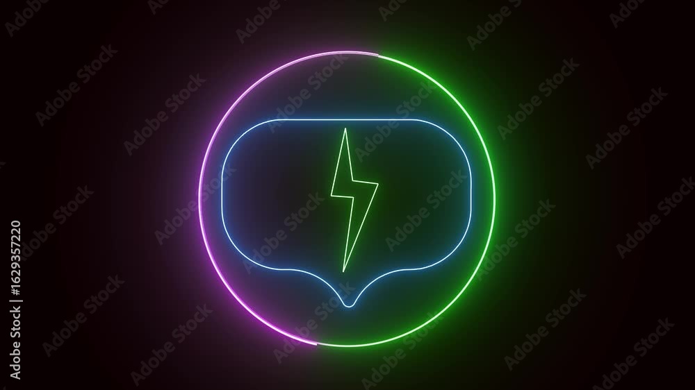 Poster dynamic futuristic technology motion graphics featuring neon lightning bolt in 4k ultra hd. neon lig