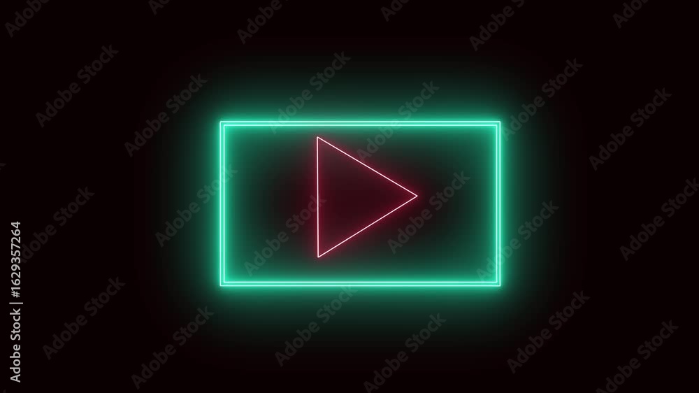 Poster modern digital interface motion graphics featuring neon play button in 4k ultra hd resolution. neon 