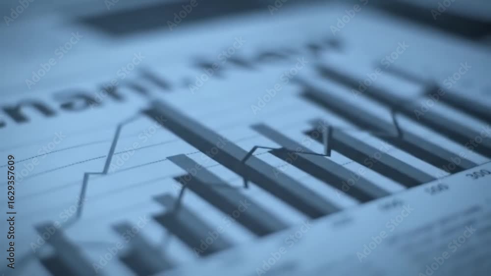 Poster financial newspaper featuring bar graphs and line graph displaying business and economic data in a b
