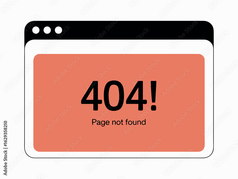 Poster 404 page not found error message on a stylized browser window vector illustration