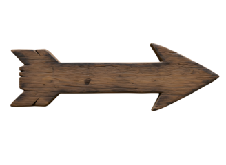 Rustic wooden arrow sign pointing right isolated on transparent background