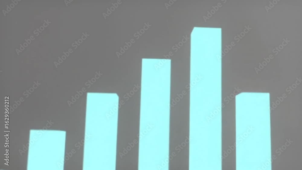 Poster rising cyan bar graph visualization on gray gradient background for business and finance presentatio