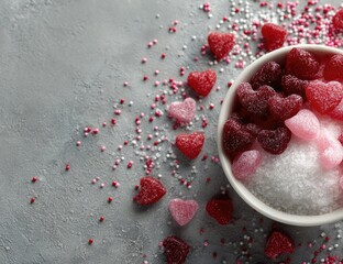 Heart-shaped candies in a bowl