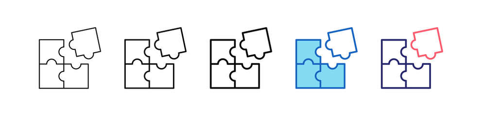 Puzzle Icon In 5 Different Styles Set Collection.   