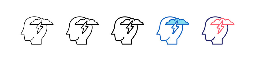 Brainstorming Icon In 5 Different Styles Set Collection.   