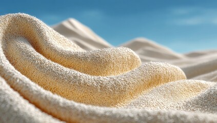 Obraz premium Soft, cream-colored fabric draped, resembling hills against a clear blue sky